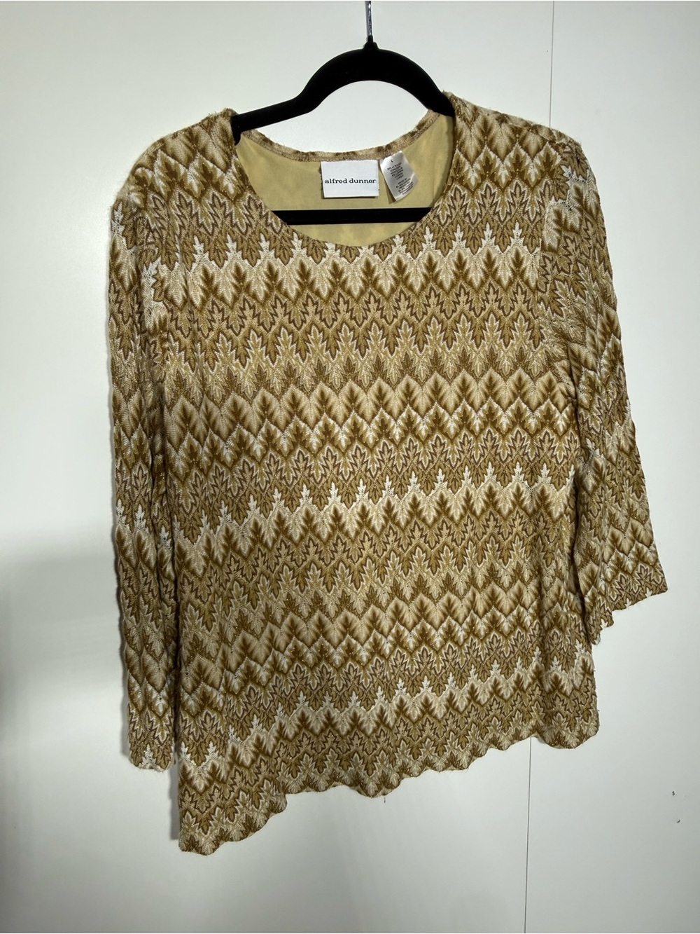 Alfred Dunner Tan & Cream Zigzag Knit Long Sleeve Top